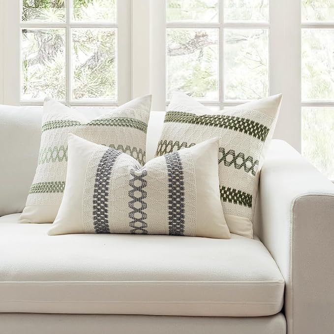 MIULEE Set of 2 Moss Green Boho Decorative Lumbar Pillow Covers 12x20 Inch | - Image 3