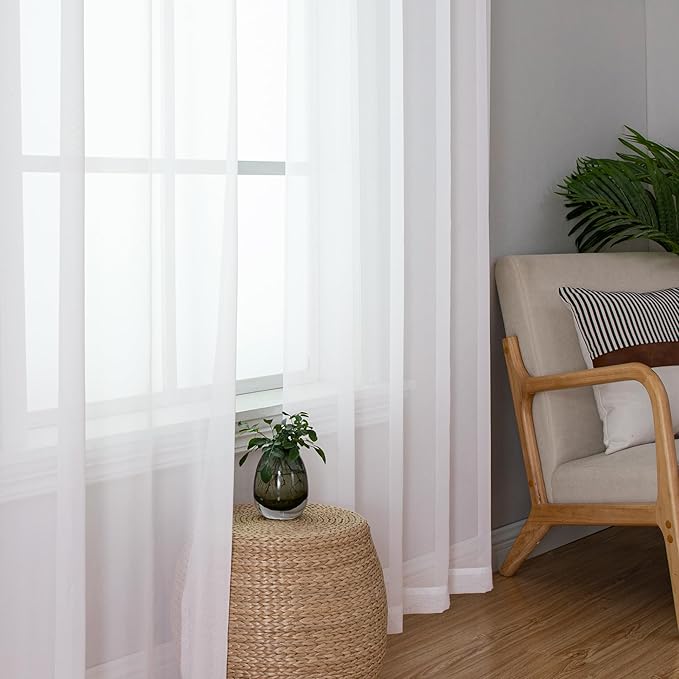 Lecloud White Sheer Curtains 78 Inches Long 2 Panels Set, Soft Voile Light - Image 2