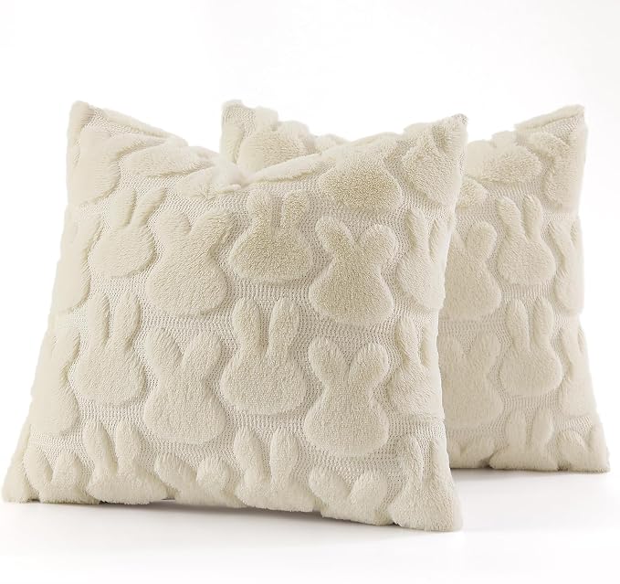 decorUhome Easter Bunny Pillow Covers 20x20 Inch Set of 2, Soft Plush Faux Wool - Image 7