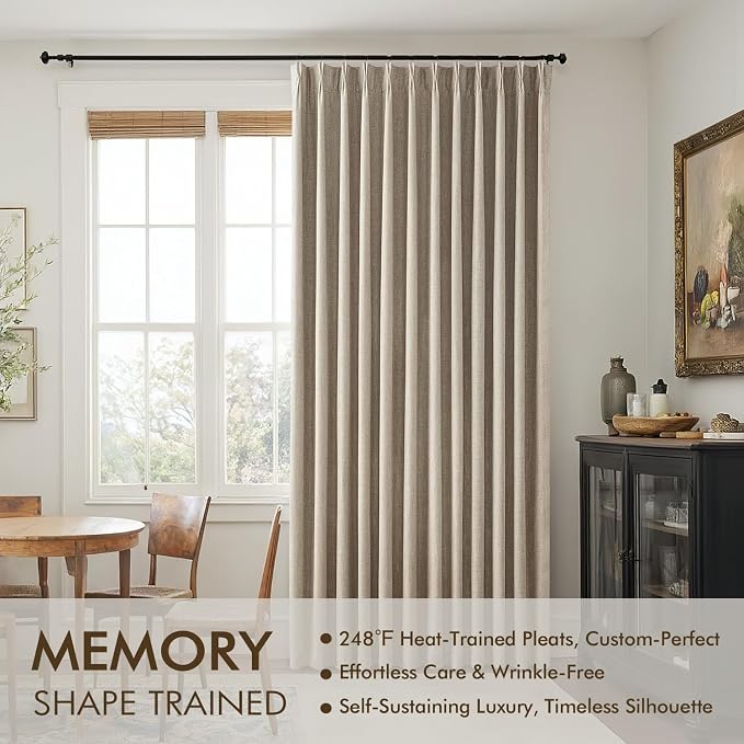 MIULEE Sand Pinch Pleated 100% Blackout Linen Curtains 40x63 Inches | Room - Image 3