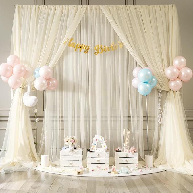 Ivory Tulle Backdrop Curtain for Wedding Parties 10ft x 8ft Sheer Backdrop - Image 3