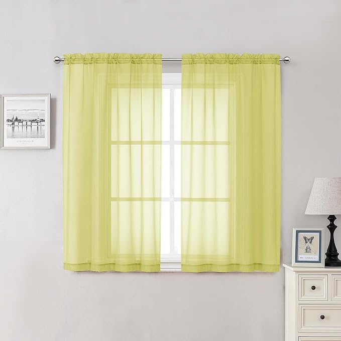 Lecloud Lemon Sheer Curtains for Living Room 54 Inch Length 2 Pcs, Solid Color by Lecloud