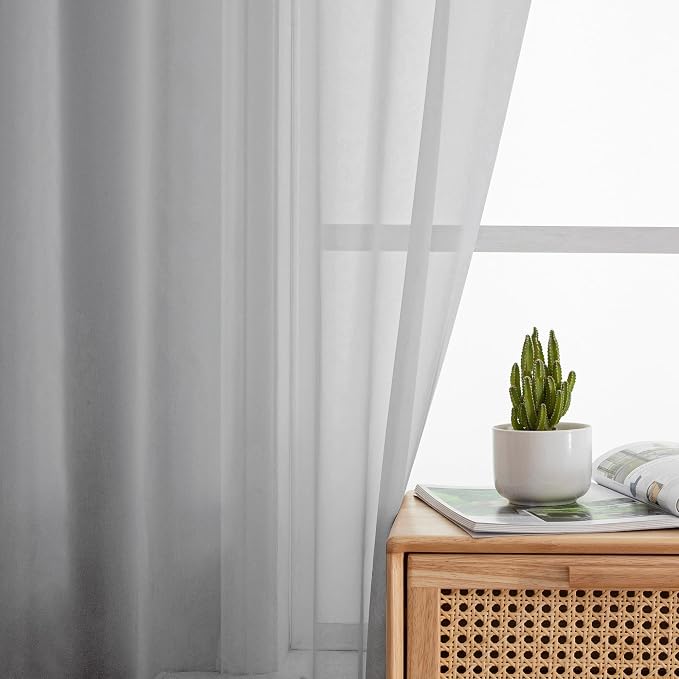OWENIE Light Grey Sheer Curtains 54 Inch Length - Image 2