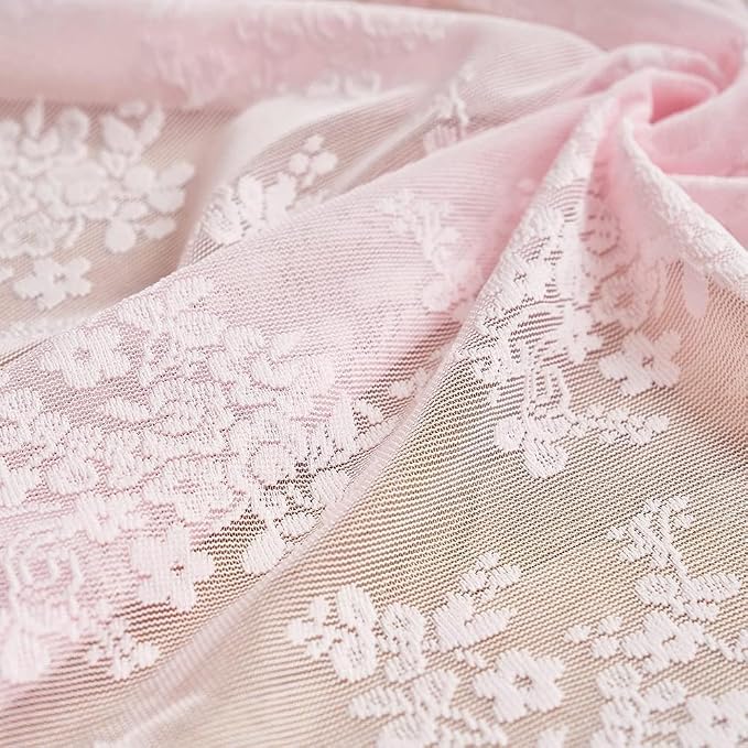 YJ YANJUN Vintage Lace Curtains Cute Pink Floral Cafe Curtains 45 inch Length 2 - Image 5
