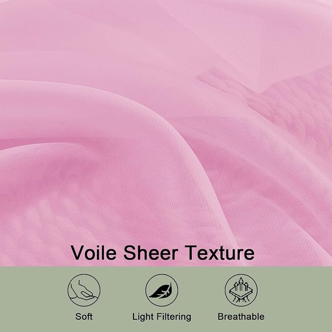 OWENIE Pink Sheer Curtain 90 Inches Long 2 Panels Set, Solid Filmy Drapes - Image 4