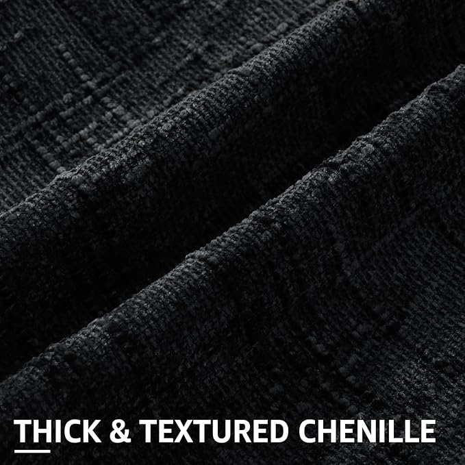 decorUhome Black Chenille Throw Pillow Covers 20x20 Set of 2 Textured Soft Cozy - Image 2