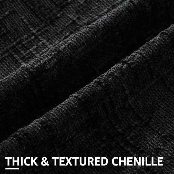 decorUhome Black Chenille Euro Sham Throw Pillow Covers 26x26 Set of 2 Textured - Image 2