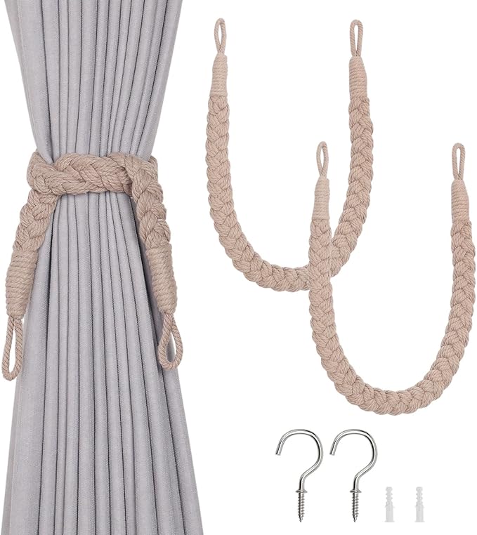 NICEEC 2 Pack Natural Cotton Rope Curtain Tiebacks Elegant Boho Style by NICEEC