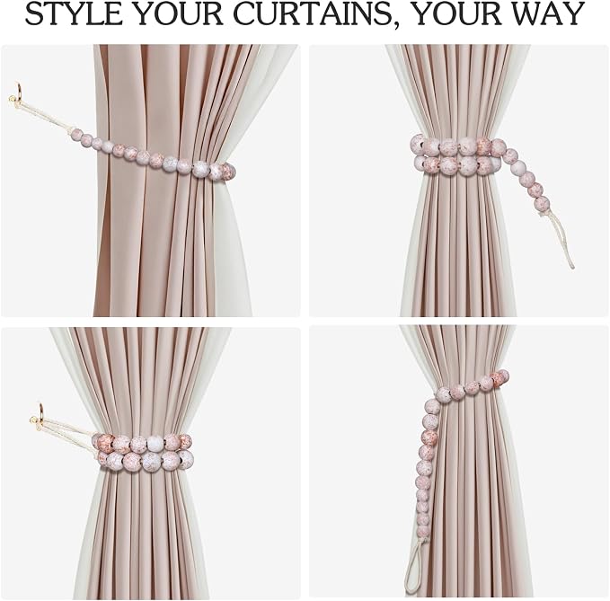 Hion 6 Pcs Boho Curtain Tiebacks, Wood Beads Curtain Holdbacks, Outdoor - Image 4
