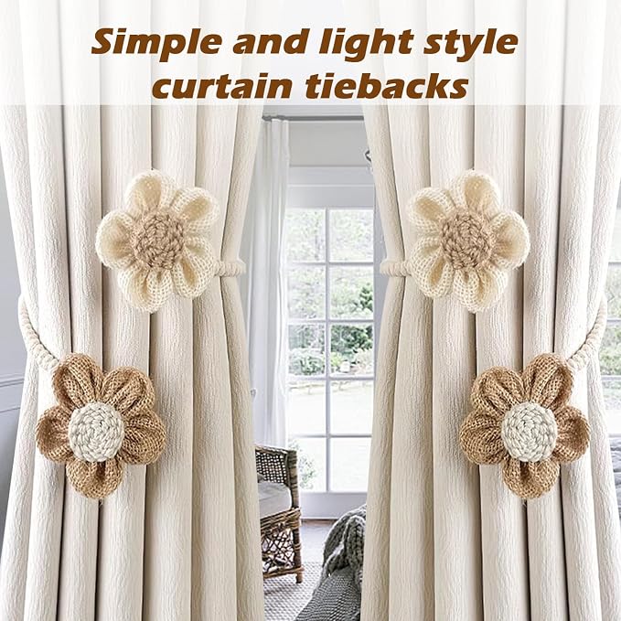 SRG Rope Curtain Tiebacks 2 Pack | Sunflower Curtain Tieback Boho | Simple - Image 7