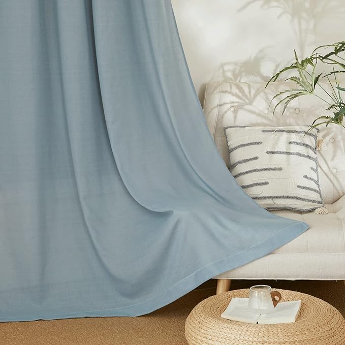 NICETOWN Stone Blue Linen Blend Textured Living Room Curtains, Grommet Top - Image 6