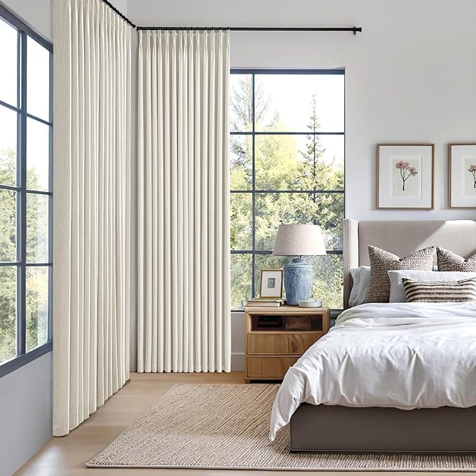 MIULEE Natural Pinch Pleated 100% Blackout Linen Curtains 40x105 Inches | Room - Image 2