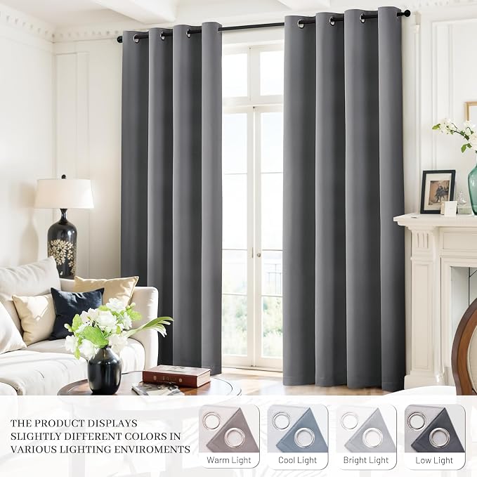 Yakamok Grey Room Darkening 100% Blackout Curtains Grommet Window Treatments - Image 9
