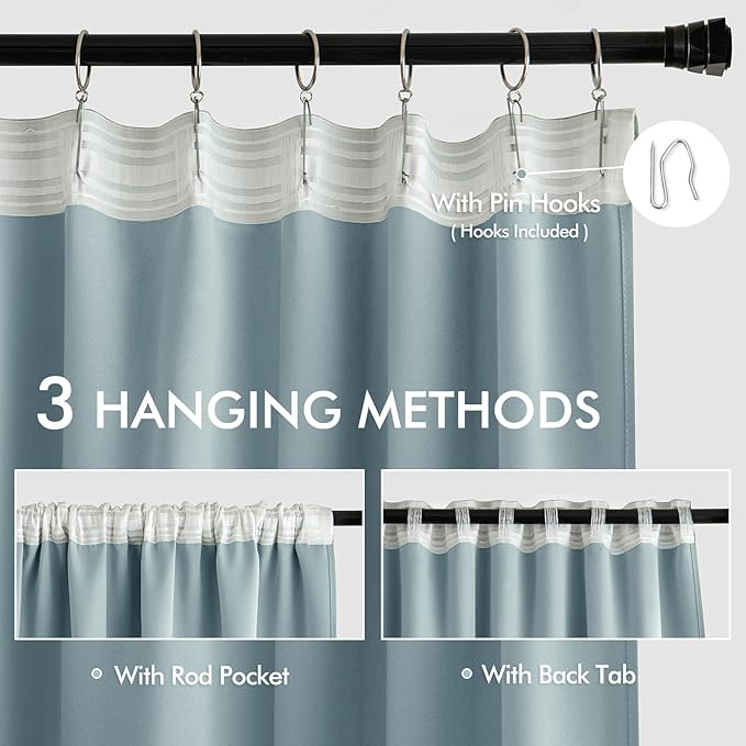 MIULEE Slate Blue Back Tab Blackout Curtains 84 Inch Length 2 Panels Set - Image 3