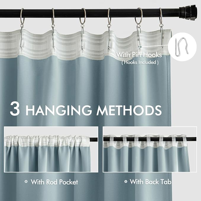 MIULEE Slate Blue Back Tab Blackout Curtain 96 Inch Long 2 Panels Set - Image 3