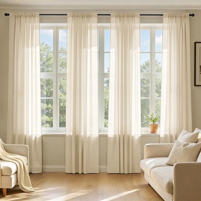 MIULEE Cream Sheer Curtains 72 Inches Long, 4 Panels Set, Light Filtering Rod by MIULEE