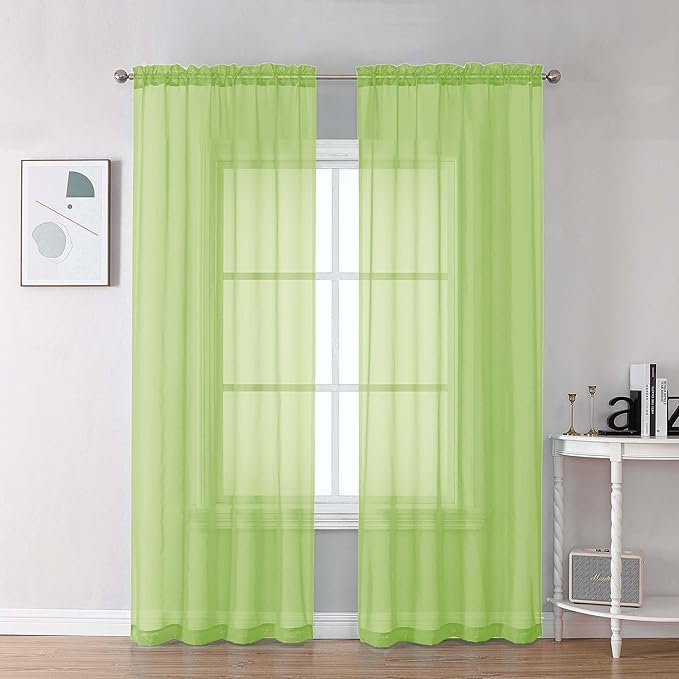 Chyhomenyc Sheer Lime Curtains 90 inches Long 2 Panels, Light Filtering Soft by Chyhomenyc