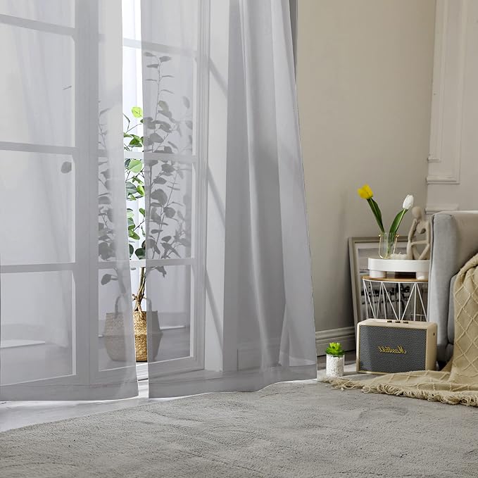 Aiyufeng 2 Pack: Basic Grey Sheer Curtain Drapes - Image 8