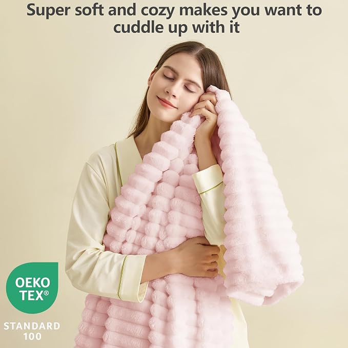 HIMEET Pink Ribbed King Size Blanket - Image 2