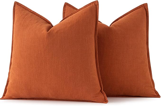 MIULEE Decorative Linen Pillow Covers 18x18 Inch Burnt Orange ​Boho Farmhouse​ - Image 6