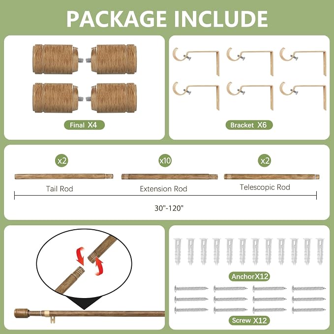 5/8” Diameter Curtain Rods 30-120 Inch, - Image 3