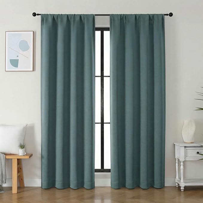 Simplebrand Ava Dark Green Blackout Curtains by Simplebrand
