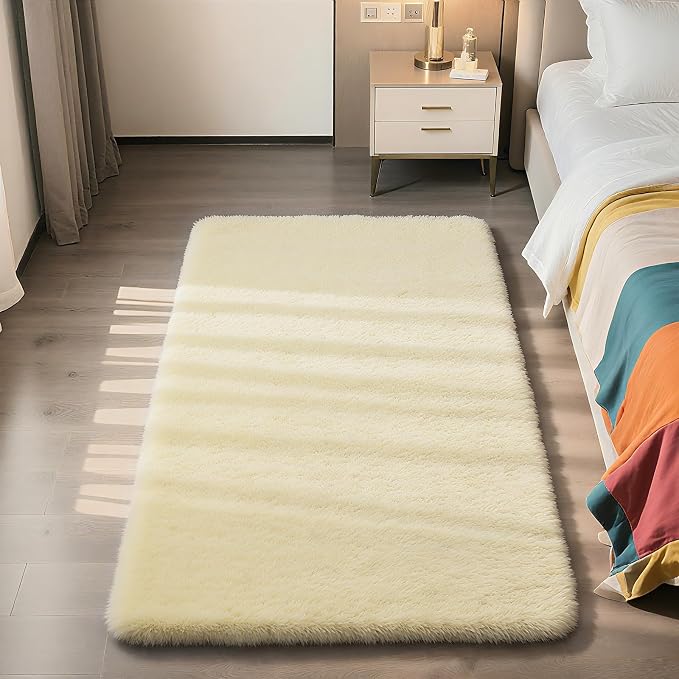 Shag Area Rug for Bedroom 3x5, Ivory Fluffy Area Rugs for Living Room, Soft - Image 4