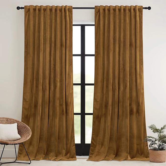 RYB HOME Gold Brown Velvet Curtains 84 inches - Image 2