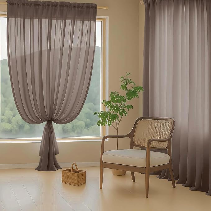 Chocolate Sheer Curtains 90 Inches Long 2 Panels, Light Filtering Solid Sheer - Image 8