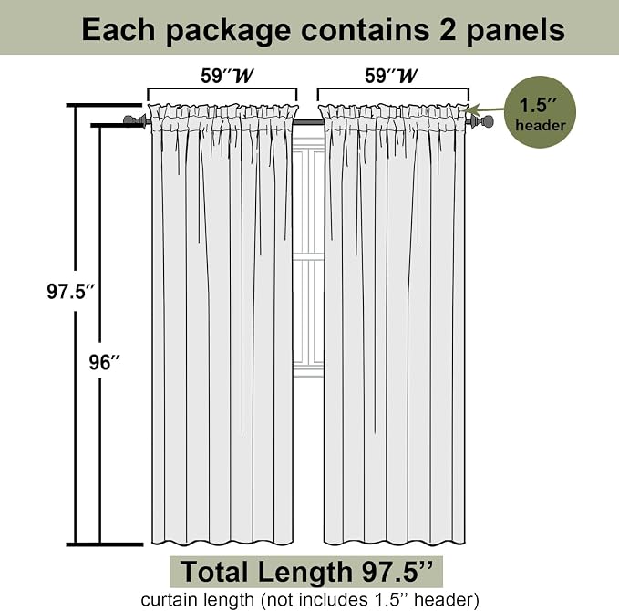 Lecloud Black Sheer Curtains 96 Inches Long 2 Panels, Solid Airy Voile Dual Rod - Image 2