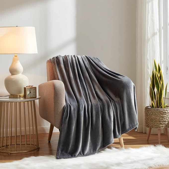 KMUSET Fleece Blanket Twin Size Dark Grey Lightweight Throw Blanket Super Soft - Image 3
