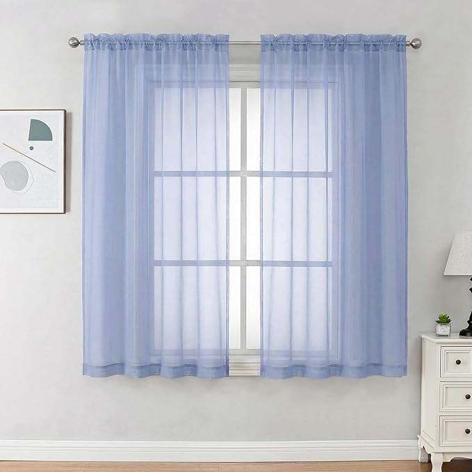 OVZME Sheer Curtains 63 inch Length 2 Panels Set by OVZME