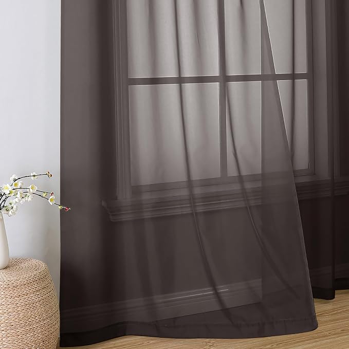 Simplebrand Chocolate Sheer Curtains 96 Inches Long, Light Filtering Rod Pocket - Image 6