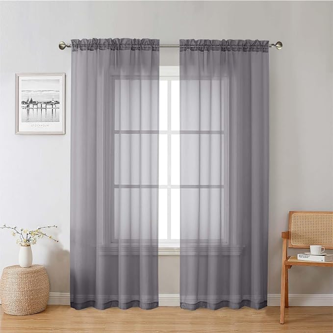 Lecloud Charcoal Grey Sheer Curtains 78 Inches Long 2 Panels, Light Filtering by Lecloud