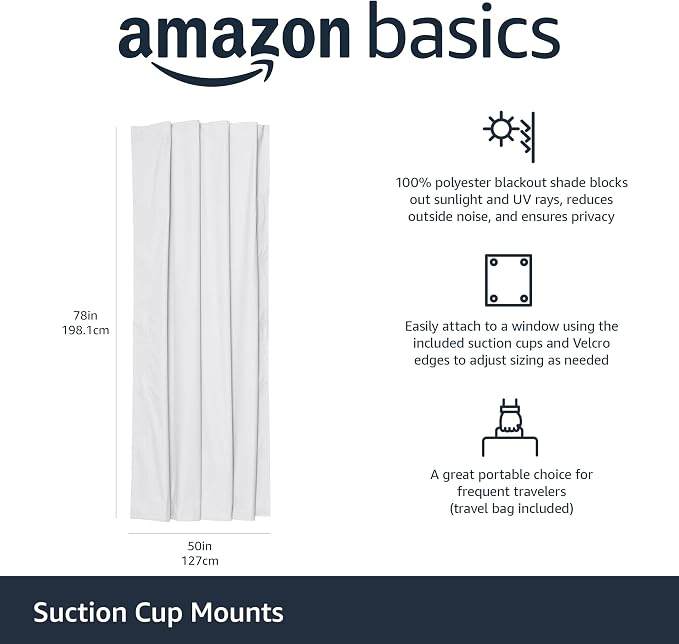 Amazon Basics Portable Room Darkening Light Blocking Blackout Curtain Shade - Image 2