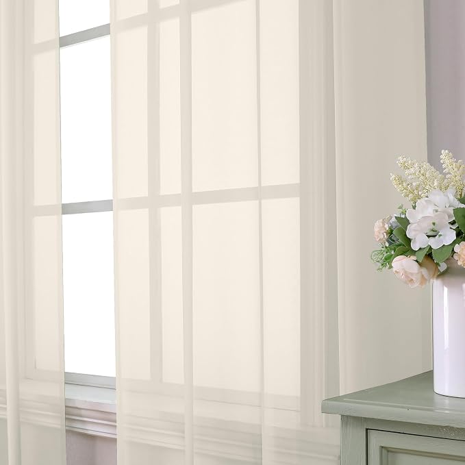 Aiyufeng Cream Sheer Curtains 54 Inch Length 2 Panels Set - Image 6
