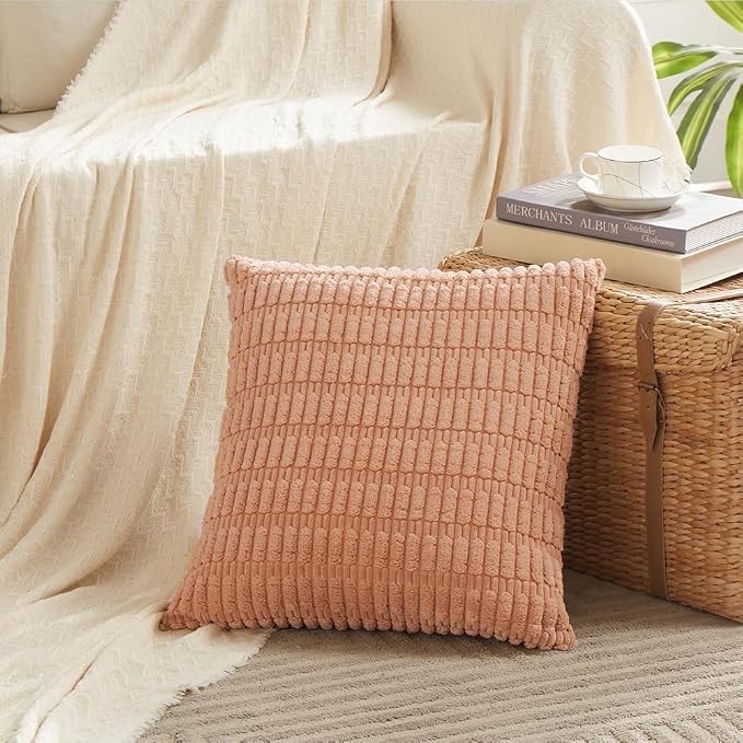 Fancy Homi 4 Packs Peach Decorative Throw Pillow Covers 24x24 Inch - Image 2