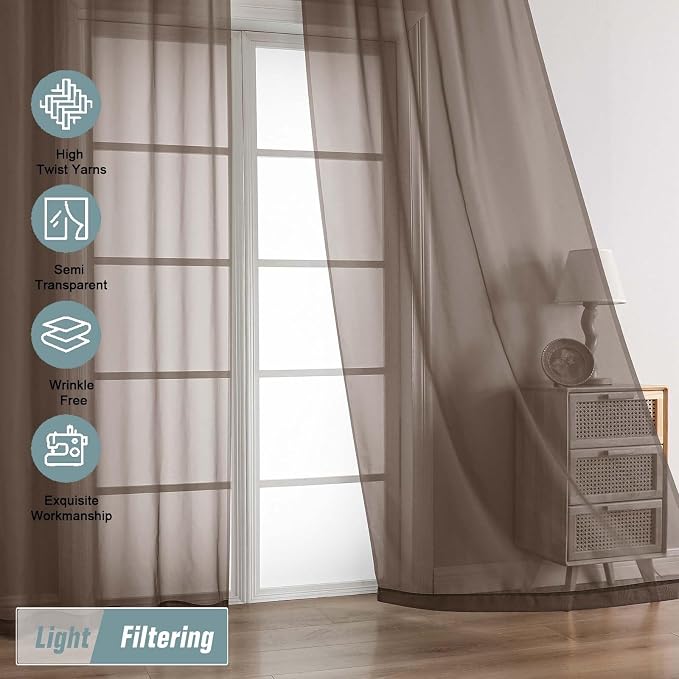 Chocolate Sheer Curtains 84 Inches Long 2 Panels, Elegant Airy Transparent - Image 5