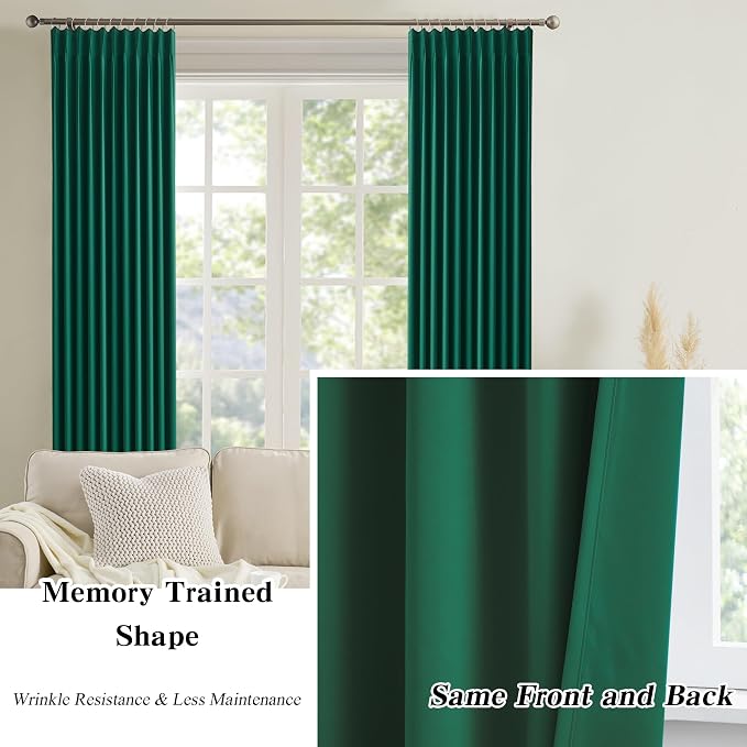 Dark Hunter Green Window Draperies 120 Inches Long 10 Feet Tall, Pinch Pleat - Image 6