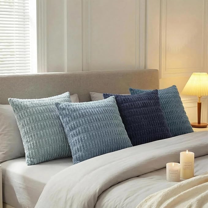 Fancy Homi Set of 4 Blue Boho Decorative Throw Pillow Covers 26x26 Inch - Image 3