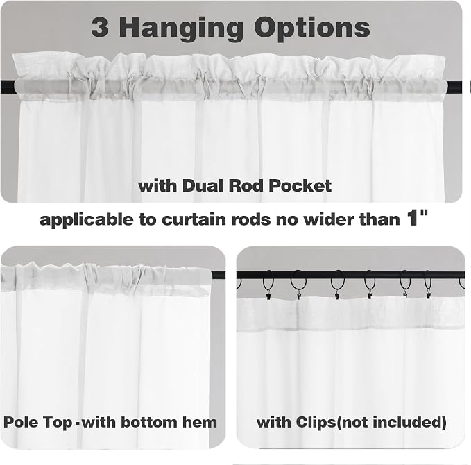 Chyhomenyc White Sheer Curtains 36 inch Length 2 Panels Set, Light Filtering - Image 8