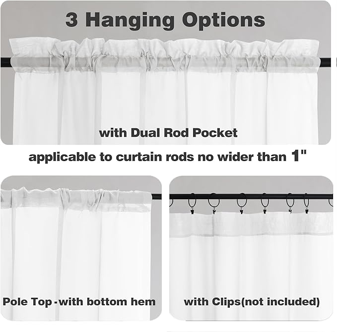 Chyhomenyc White Sheer Curtains 84 Inches Long 2 Panels, Light Filtering White - Image 3