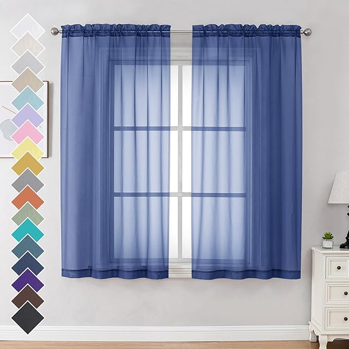 OVZME Royal Blue Sheer Curtains 63 Inches Long 2 Panels by OVZME