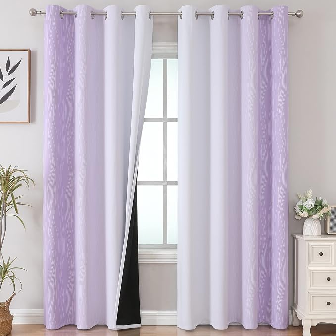 Lilac and Greyish White Ombre Blackout Curtains Living Room 84 Inches Long | by ESTELARTEXTILER