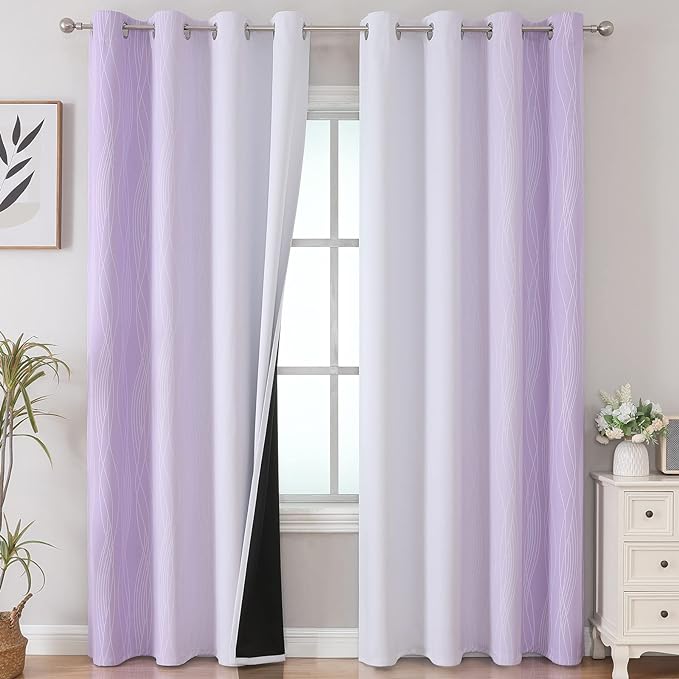 Estelar Textiler Lilac and Grayish White Blackout Curtains 108 Inches Long by ESTELARTEXTILER