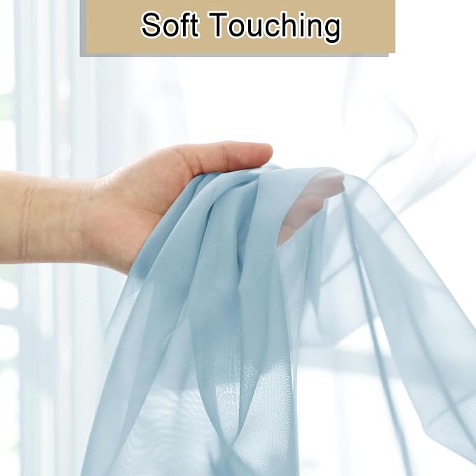 Lecloud Solid Voile Sky Blue Sheer Curtains 63 Inch Length 2 Panels, Dual Rod - Image 6
