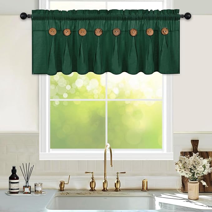 FRAMICS Farmhouse Valance Curtains, Boho Cotton Linen Kitchen Valance, Country - Image 2