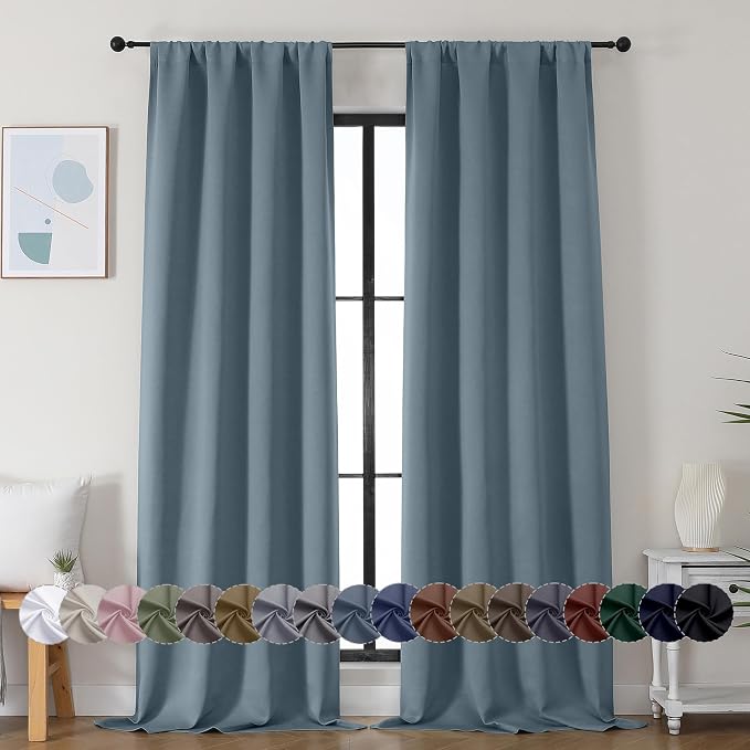 Simplebrand Ava Stone Blue Blackout Curtains by Simplebrand