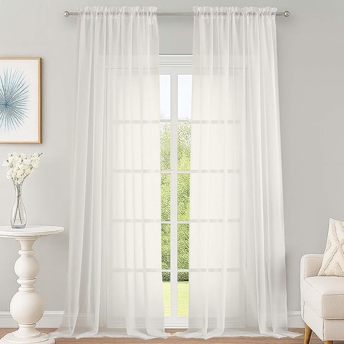 OWENIE Ivory Sheer Curtains 120 Inches Long 2 Panels Set, Airy Lightweight by OWENIE
