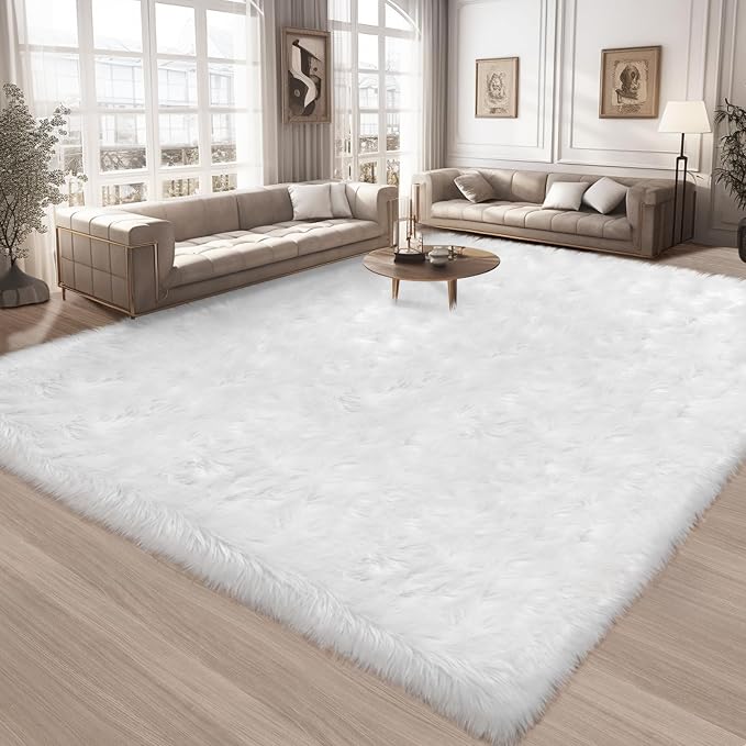Ciicool White Faux Fur Rug 8 x 10 Feet, Large Fluffy Carpet, Faux Fur Sheepskin - Image 8